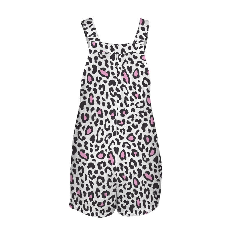 leopard pink accent print 3C Women's Pocket Bib Short Romper