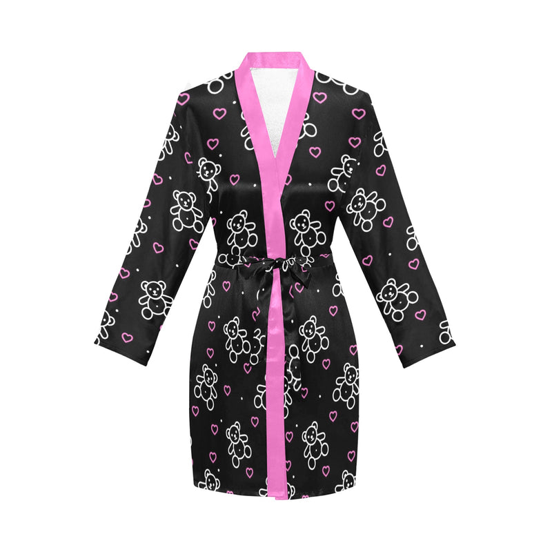 pink solid print 2A copy Women's Long Sleeve Belted Night Robe