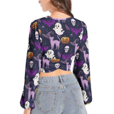 Women's Deep V-Neck Lantern Sleeve Crop Top