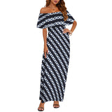 molecular print striped Women's Off Shoulder Ruffle Boat Neck Dress (Model D71)