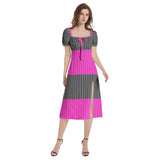 Puff Sleeve Split Thigh Midi Dress