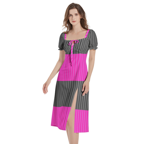 Puff Sleeve Split Thigh Midi Dress