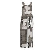 sepia print kemp m Sleeveless Straps Pocket Wide Leg Jumpsuit