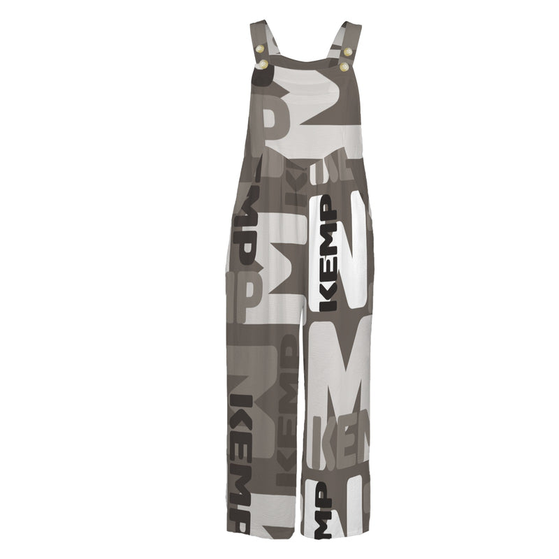 sepia print kemp m Sleeveless Straps Pocket Wide Leg Jumpsuit