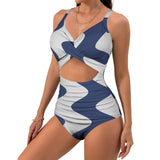 delft blue monarch butterfly print Women's Twist Front Tie Back Swimsuit (Model S57)