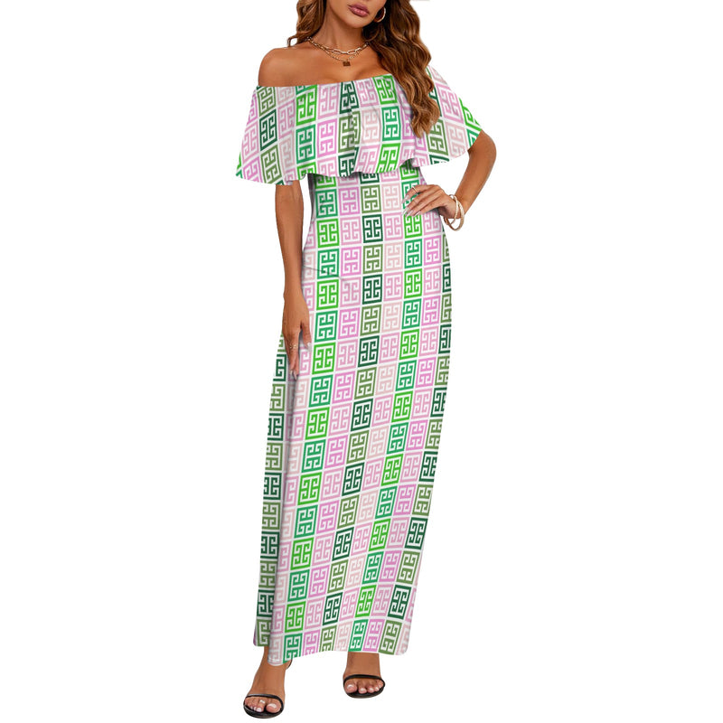 AKA GREEK Women's Off Shoulder Ruffle Boat Neck Dress (Model D71)