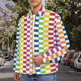 rectangle matrix print Men's Turn-Down Collar Jacket (Model H68)