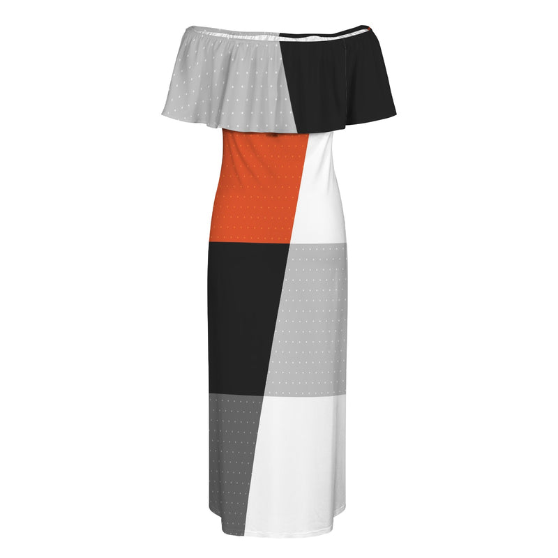 Color Block Women's Off Shoulder Ruffle Boat Neck Dress