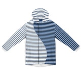 wave striped blue white print2 Men's Mid-Length Hooded Coat (Model H69)