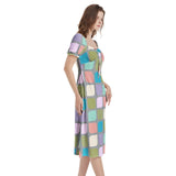 Puff Sleeve Split Thigh Midi Dress