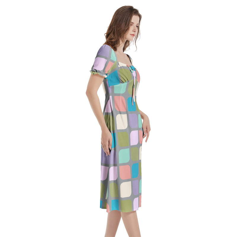 Puff Sleeve Split Thigh Midi Dress