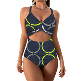 rings white print Women's Twist Front Tie Back Swimsuit (Model S57)