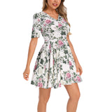 Short Sleeve Ruched Bust Flared Hem Dress