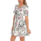 Short Sleeve Ruched Bust Flared Hem Dress