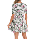 Short Sleeve Ruched Bust Flared Hem Dress