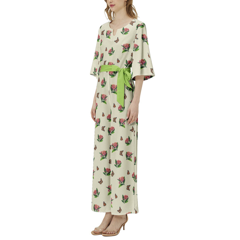 Dolman Sleeve Belted Wide Leg Jumpsuit