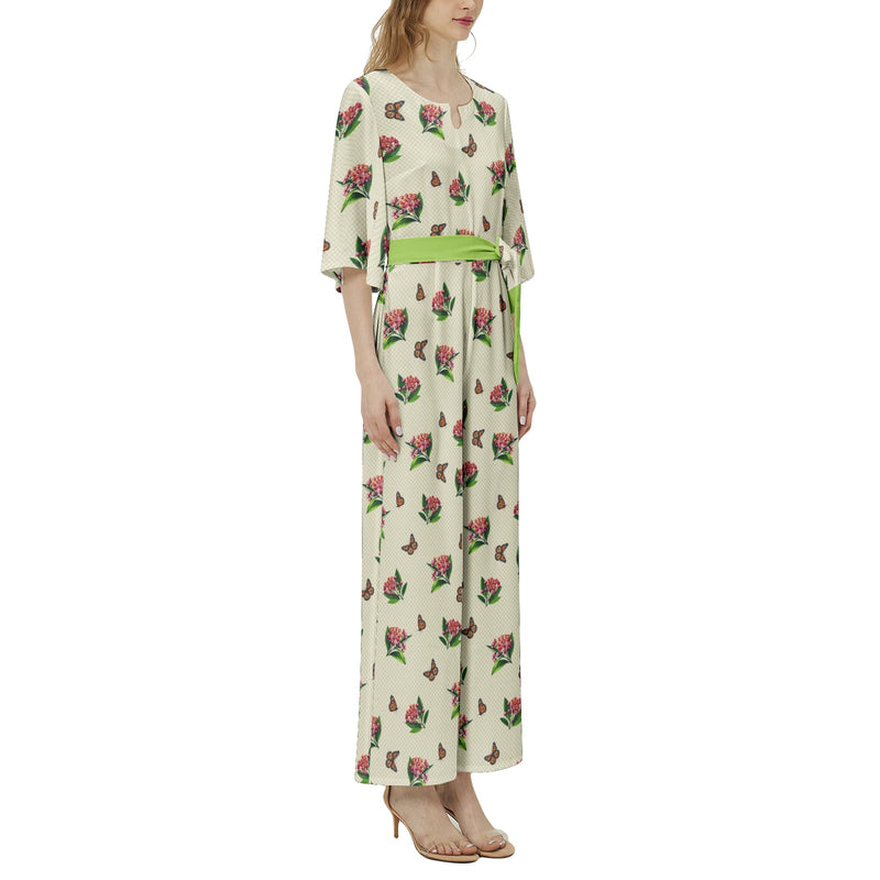 Dolman Sleeve Belted Wide Leg Jumpsuit