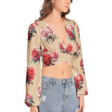 Women's Deep V-Neck Lantern Sleeve Crop Top