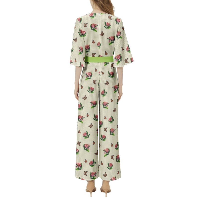 Dolman Sleeve Belted Wide Leg Jumpsuit