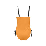 flaming orange print Drawstring Side One-Piece Swimsuit (Model S14)