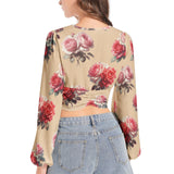 Women's Deep V-Neck Lantern Sleeve Crop Top