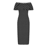 tight net Women's Off Shoulder Ruffle Boat Neck Dress (Model D71)