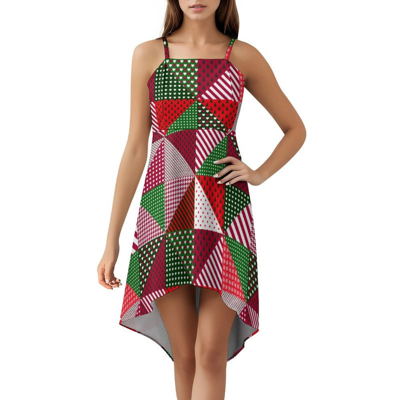 Women&#039;s High-Low Spaghetti Strap Dress Tailcoat skirt