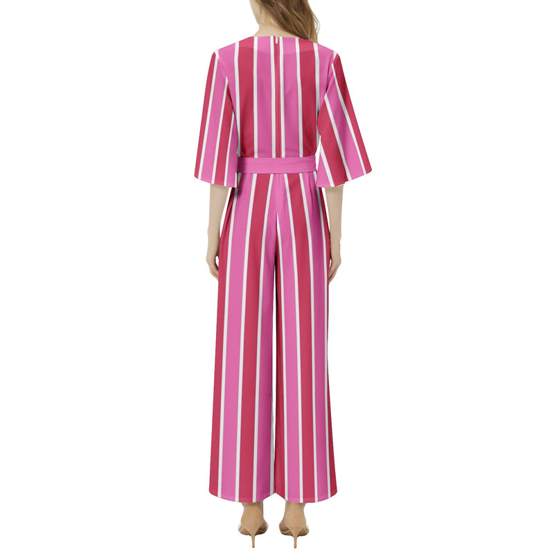 Dolman Sleeve Belted Wide Leg Jumpsuit