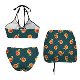 apple gold green print 4C Drawstring Halterneck Three-Piece Swimsuit Skirt