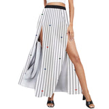 heart accent stripe accent print High Slit Long Beach Dress (Model S40)