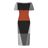 Color Block Women's Off Shoulder Ruffle Boat Neck Dress