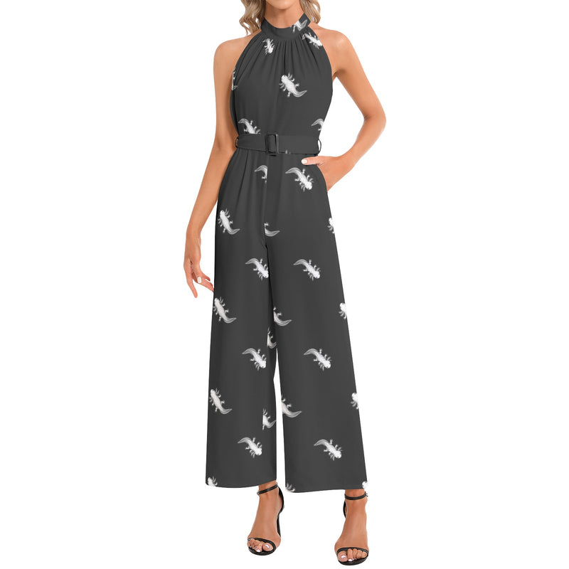 Axolotl Halter Neck Buckle Belted Jumpsuit
