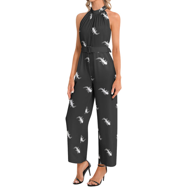 Axolotl Halter Neck Buckle Belted Jumpsuit