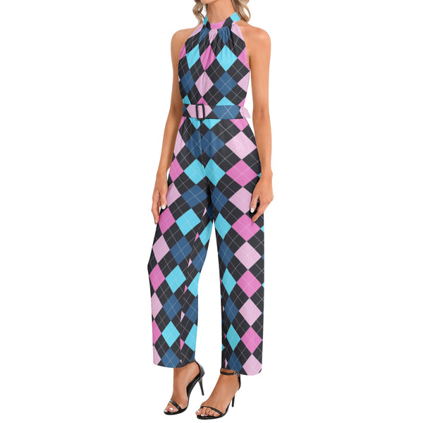 Halter Neck Buckle Belted Jumpsuit