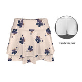 fig leaf and figs print High Waist Layered Ruffle Pockets Sports Skirt