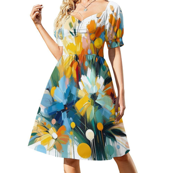 Sweetheart Neck Puff Sleeve Mini Dress (B271) Dress