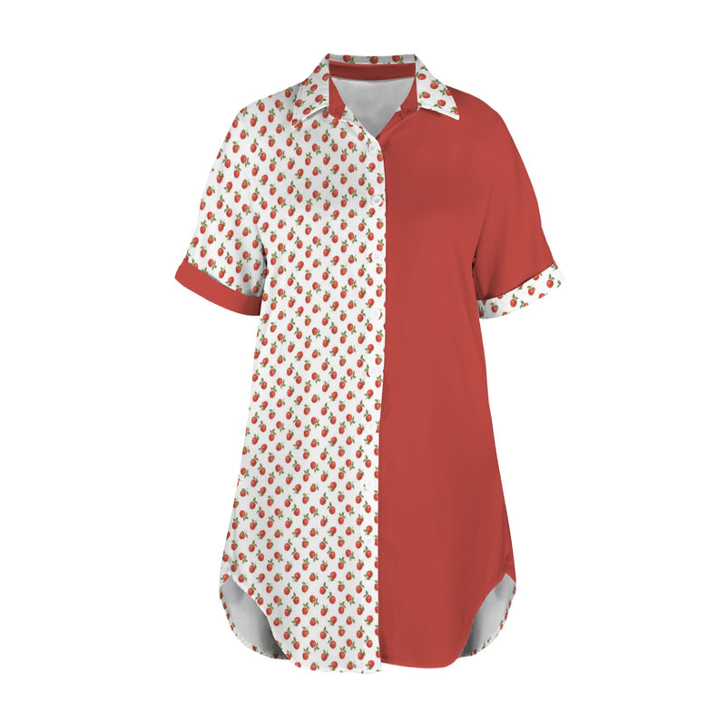 apple solid print Short Sleeve Button Front Shirt Dress