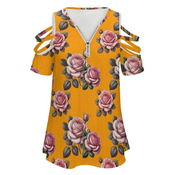 Women&#039;s Off Shoulder Zip V-Neck Tunic BE zip off shoulder top