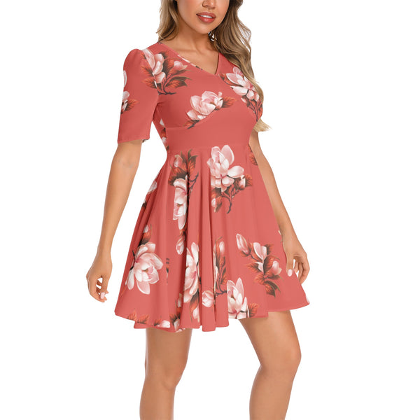 Short Sleeve Ruched Bust Flared Hem Dress