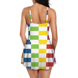 cool blue print 3A Women's One Piece Skirted Swimsuit (Model S54)