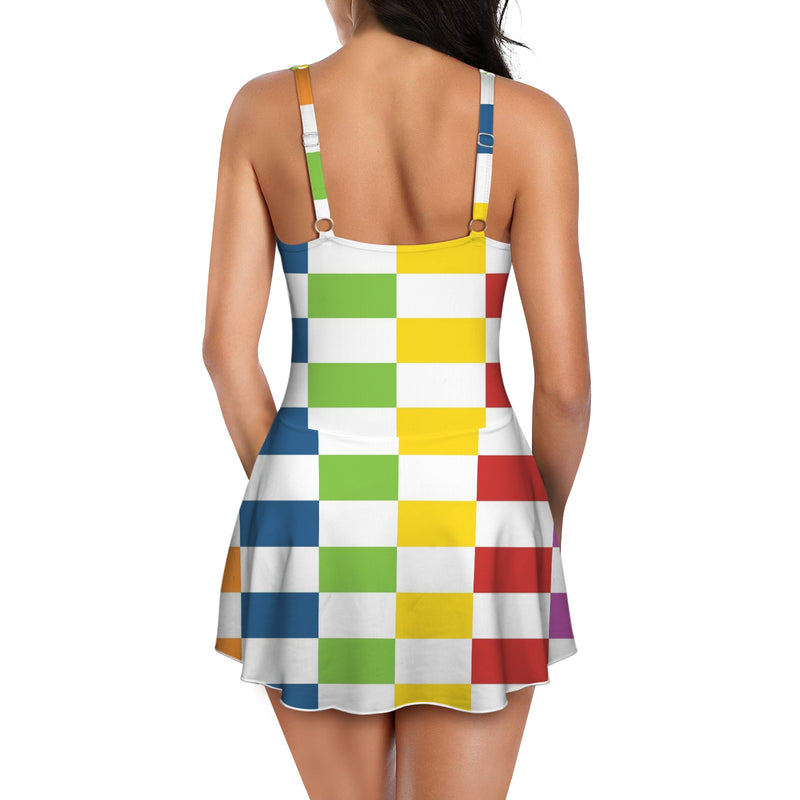 cool blue print 3A Women's One Piece Skirted Swimsuit (Model S54)