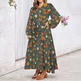 Butterfly Round Neck Long Sleeve Belted Maxi Dress