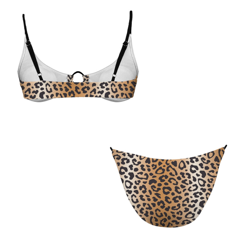 square diamond bw print Women's Ring Buckle Low Waist Bikini Set