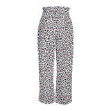 pink solid leopard accent Strappy Elastic Waist Wide Leg Pants with Pockets