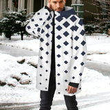 dk blue print 10K Men's Mid-Length Hooded Coat (Model H69)