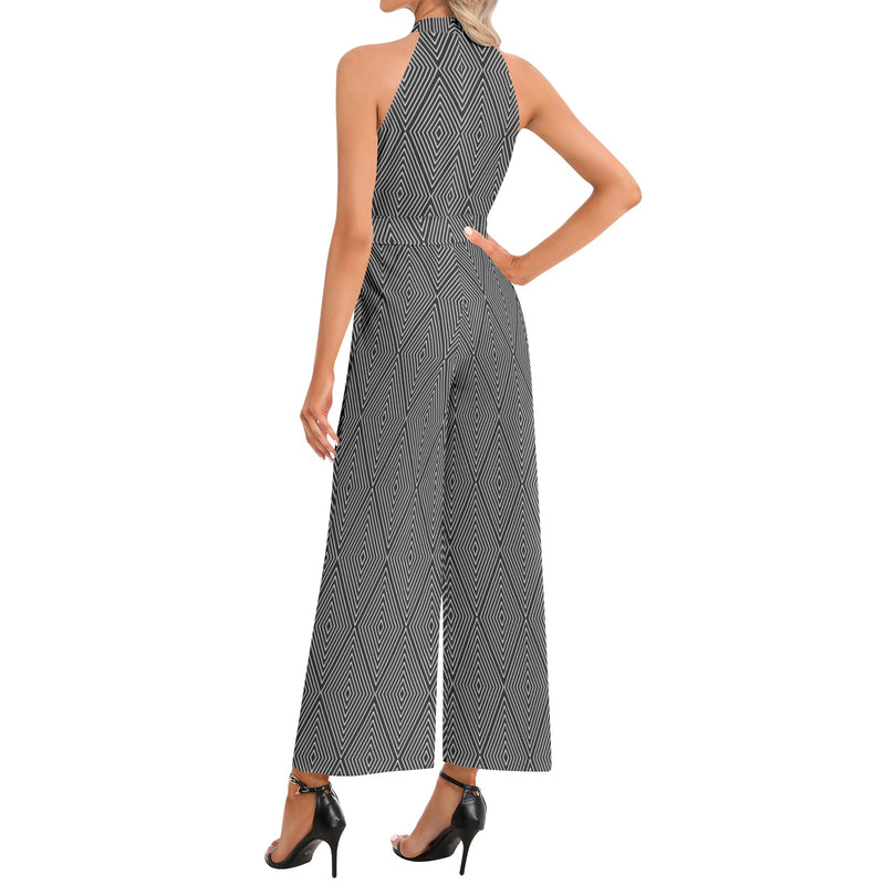 Diamond Life Halter Neck Buckle Belted Jumpsuit