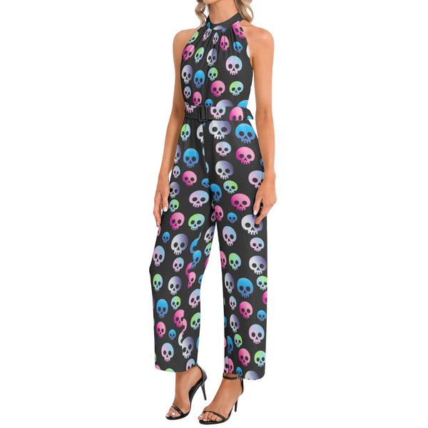 Halter Neck Buckle Belted Jumpsuit