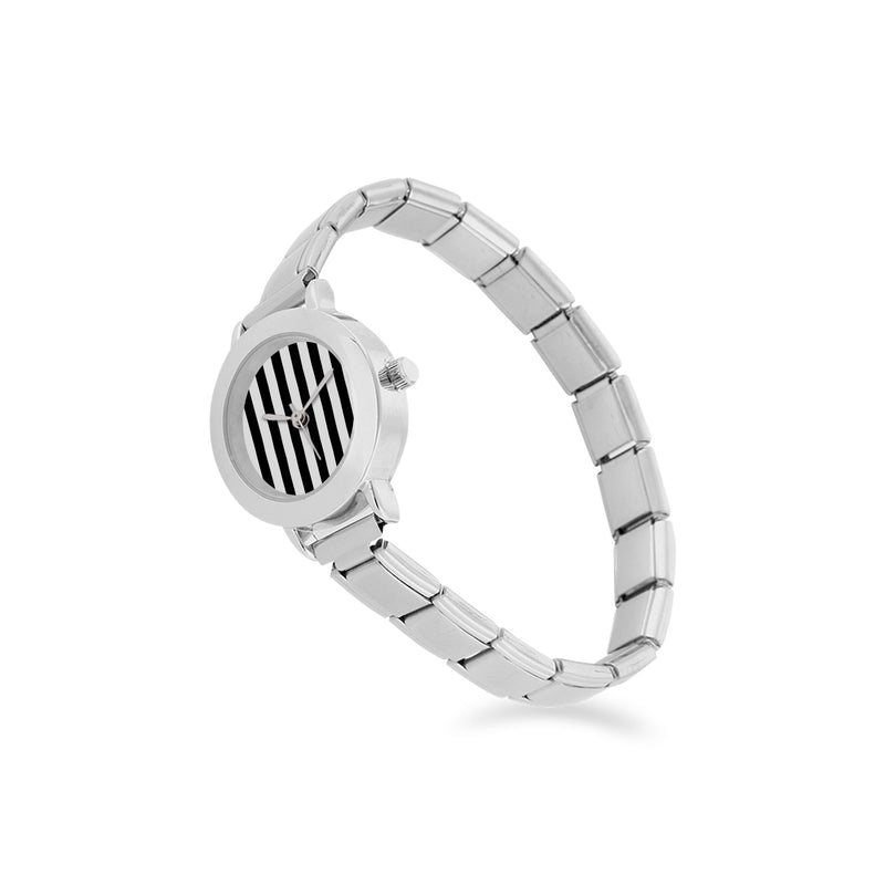 bold black white striped print Women's Italian Charm Watch(Model 107)