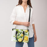 yellow rose print 4 PU Leather Handbag-Small (Model 1747)