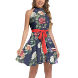 Apiary Garden Ruffle Hem Belted Halter Dress
